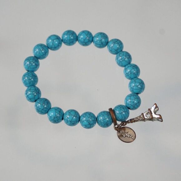 Lovisa Stretch Bracelet Blue Beads Eiffel Tower Charm - Picture 3 of 5